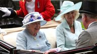 Queen Elizabeth II (left) and Duchess of Cornwall during the royal procession during day two of Royal Ascot at Ascot Racecourse.