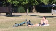 A man sunbathes in the morning at Kensington Gardens, south London, as Britons are set to sizzle on what could be the hottest day of the year so far, with temperatures predicted to possibly hit 33C. Picture date: Monday July 11, 2022.
