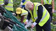 Prime Minister Boris Johnson works with pickers to harvest courgettes during a visit to Southern England Farms Ltd in Hayle, Cornwall, ahead of the publication of the UK government's food strategy white paper, Cornwall. Picture date: Monday June 13, 2022.

