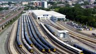 Southeastern trains sit in sidings in Ashford, Kent, as members of the Rail, Maritime and Transport union begin their nationwide strike in a bitter dispute over pay, jobs and conditions. Picture date: Tuesday June 21, 2022.