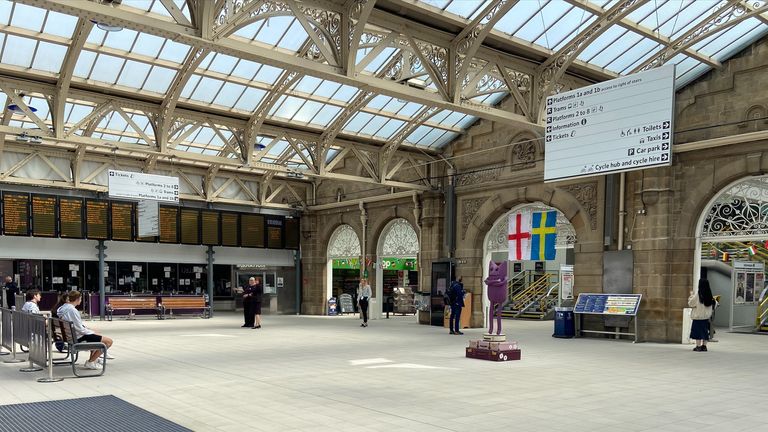 Passengers wait at Sheffield Station as members of the Rail, Maritime and Transport union (RMT) take part in a fresh strike over jobs, pay and conditions. Picture date: Wednesday July 27, 2022.