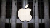 FILE PHOTO: FILE PHOTO: An Apple logo hangs above the entrance to the Apple store on 5th Avenue in the Manhattan borough of New York City, July 21, 2015. REUTERS/Mike Segar/File Photo/File Photo