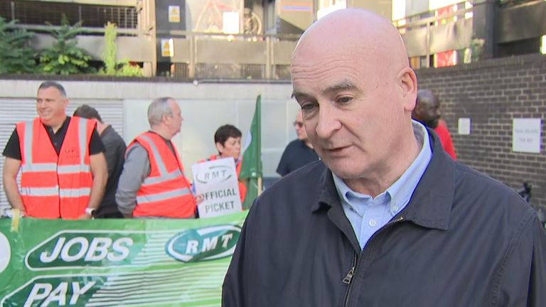 Mick Lynch on the RMT picket line at Euston station