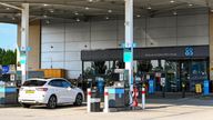 Amesbury, England - June 2021: Forecourt of a petrol station and convenience store operated by Co-op Stores