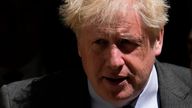 British Prime Minister Boris Johnson leaves 10 Downing Street, in London, to attend the weekly Prime Minister's Questions at the Houses of Parliament, Wednesday, June 15, 2022. (AP Photo/Matt Dunham)