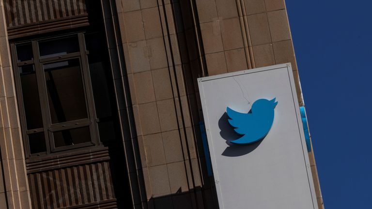 A Twitter logo is seen outside the company's headquarters in San Francisco, California, U.S., April 25, 2022. REUTERS/Carlos Barria
