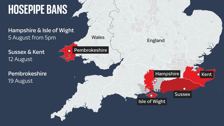 Map of places where water restrictions announced