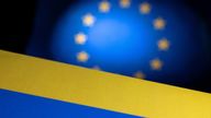 EU and Ukraine flags are seen in this illustration taken, June 23, 2022. REUTERS/Dado Ruvic/Illustrations