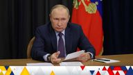 Russian President Vladimir Putin chairs a meeting on agriculture issues via video link in Sochi, Russia September 27, 2022. Sputnik/Gavriil Grigorov/Pool via REUTERS ATTENTION EDITORS - THIS IMAGE WAS PROVIDED BY A THIRD PARTY.