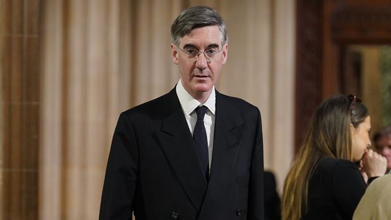 Minister for Brexit Opportunities Jacob Rees-Mogg walk through the Central Lobby before the State Opening of Parliament in the House of Lords at the Palace of Westminster in London. Picture date: Tuesday May 10, 2022.
