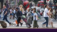 The junction of Oxford Street and Tottenham Court Road, UK