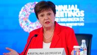 Kristalina Georgieva speaks at Washington news conference. Pic: AP