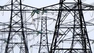 Electricity pylons carry power away from Dungeness nuclear power station in Kent as the National Grid warned that a record low demand for electricity during the UK's coronavirus lockdown could lead to windfarms and power plants being turned off to avoid overloading the electricity grid.