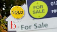 File photo dated 14/10/14 of sold and for sale signs. The price of a typical UK home climbed to a record high of £265,312 in March, according to an index. The average price has increased by more than £33,000 in the past year, Nationwide Building Society said. Issue date: Thursday March 31, 2022.

