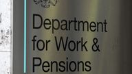 A view of signage for the Department of Work and Pensions in Westminster, London