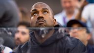 Feb 13, 2022; Inglewood, CA, USA; Rapper/recording artist Kanye West during the Cincinnati Bengals game against the Los Angeles Rams in Super Bowl LVI at SoFi Stadium. Mandatory Credit: Mark J. Rebilas-USA TODAY Sports