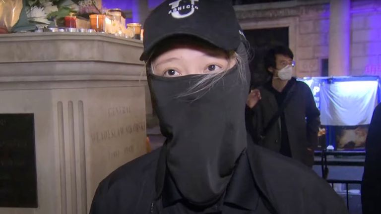 Protester speaks to Sky News outside Chinese Embassy in London