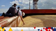 The Joint Coordination Centre officials are seen onboard Sierra Leone-flagged cargo ship Razoni, carrying Ukrainian grain, during an inspection in the Black Sea off Kilyos, near Istanbul, Turkey August 3, 2022. Turkish Defence Ministry/Handout via REUTERS ATTENTION EDITORS - THIS PICTURE WAS PROVIDED BY A THIRD PARTY. NO RESALES. NO ARCHIVES. TPX IMAGES OF THE DAY