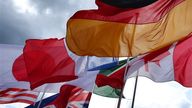 The flags of the G7 countries wave in Elmau, Germany, 07 June 2015. Heads of state and government of the seven leading industrialized nations (G7) are scheduled to meet in Elmau Castle, Bavaria, on 07 and 08 June to discuss foreign and security policy. Photo by: Karl-Josef Hildenbrand/picture-alliance/dpa/AP Images


