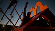 Animal Rebellion stages protest outside MacDonald's factory. Pic: Animal Rebellion/Andrea Domeniconi