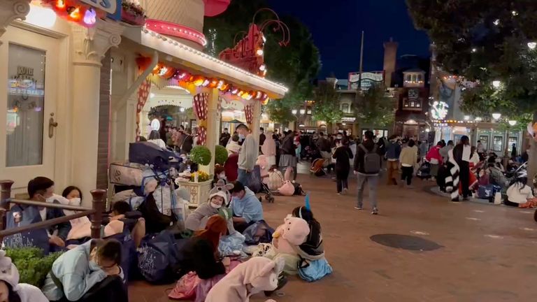 Crowds inside the Shanghai Disney Resort during Monday's temporary lockdown