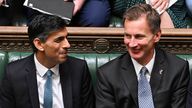  Prime Minister Rishi Sunak (left) and Chancellor of the Exchequer Jeremy Hunt during Prime Minister's Questions in the House of Commons 
