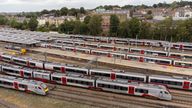 Trains sit on the tracks at Norwich railway station, as rail services have been severely disrupted as members of the Transport Salaried Staffs Association (TSSA) and the Rail, Maritime and Transport (RMT) union strike in a continuing row over pay, jobs and conditions. Picture date: Thursday August 18, 2022.

