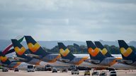 Thomas Cook aircraft parked up at Manchester Airport 