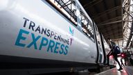 A TransPennine Express train at Leeds train station.
