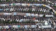 A mosque is seen amongst residential housing from the air during a mass take off at the annual Bristol hot air balloon festival in Bristol, Britain, August 8, 2019. REUTERS/Toby Melville     TPX IMAGES OF THE DAY