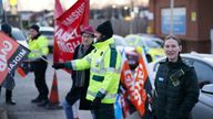 Ambulance workers on the picket line outside East Midlands Ambulance Service, Beechdale Ambulance station in Nottingham, as members of Unison and GMB unions take strike action over pay and conditions that will affect non-life threatening calls. Picture date: Wednesday January 11, 2023.
