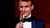 France's President Emmanuel Macron makes a toast, as the Bidens host the Macrons for a State Dinner at the White House, in Washington 