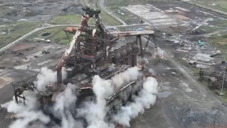 Demolition of Redcar blast furnace