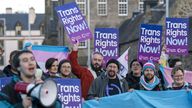 Supporters of the Gender Recognition Reform Bill take part in a protest outside the Scottish Parliament.