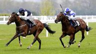 Rohaan ridden by Ryan Moore (left) on their way to winning the QIPCO British Champions Series horseracinghof.com Pavilion Stakes at Ascot Racecourse. Picture date: Wednesday April 28, 2021.