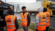 Amazon workers, who recently signed up to join the GMB union, stand on the picket line as they hold a strike outside the Amazon warehouse in Coventry, Britain, January 25, 2023. REUTERS/Henry Nicholls
