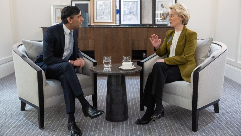 The Prime Minister Rishi Sunak welcomes the President of the European Commission Ursula von der Leyen to Windsor to discuss the Northern Ireland talks. Picture by Simon Walker / No 10 Downing Street

