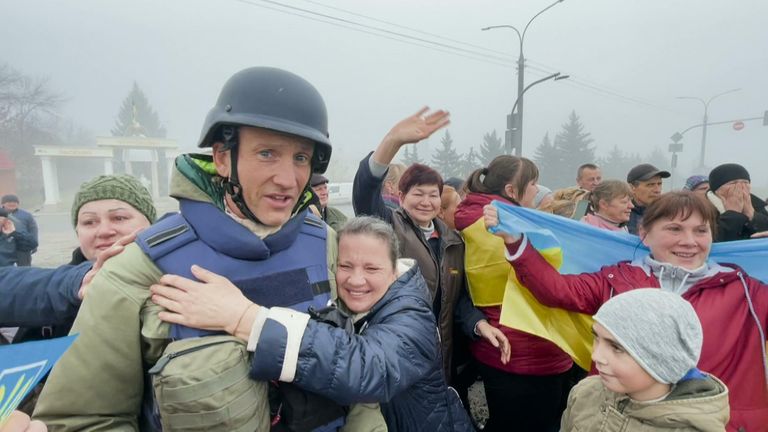 Alex Rossi and his team are the first foreign journalists to reach the centre of Kherson since the city was re-taken by Ukrainian forces.