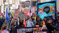 Striking members of the National Education Union (NEU) South East Region at a rally in Chichester, West Sussex, in a long-running dispute over pay. It is the third day of walkouts by NEU members after teacher strikes took place in northern England on Tuesday and the Midlands and eastern regions of England on Wednesday. Picture date: Thursday March 2, 2023.