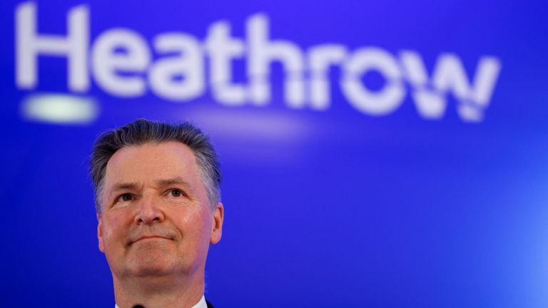 Heathrow Airport CEO John Holland-Kaye speaks at a news conference at Heathrow Airport in London, Britain, May 17, 2021. REUTERS/John Sibley
