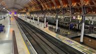 Empty platforms at Paddington Station in west London as rail workers from the Rail, Maritime and Transport and Aslef unions take strike action in a dispute over pay. Picture date: Wednesday February 1, 2023.