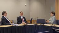 Chancellor Jeremy Hunt chatting with BoE governor Andrew Baley and IMF managing director Georgieva