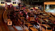 Coaches wait in to the evening to enter the Port of Dover in Kent after extra sailings were run overnight to try and clear the backlog which has left passengers stuck in Easter traffic for hours. Picture date: Sunday April 2, 2023.
