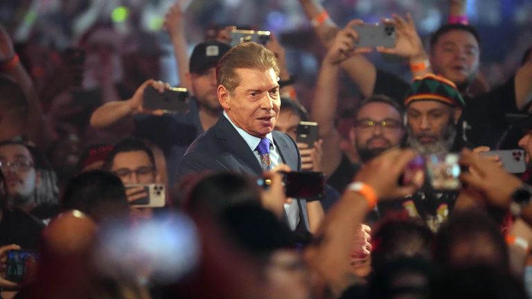 Apr 3, 2022; Arlington, TX, USA; WWE owner Vince McMahon enters the arena during WrestleMania at AT&T Stadium. Mandatory Credit: Joe Camporeale-USA TODAY Sports
