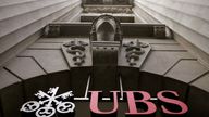 FILE PHOTO: The logo of Swiss bank UBS is seen at the company's office at the Bahnhofstrasse in Zurich in this July 1, 2009, photo. REUTERS/Arnd Wiegmann/File Photo