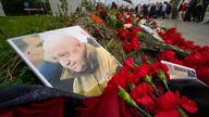 A photo of Yevgeny Prigozhin at a makeshift memorial next to the former 'PMC Wagner Centre' in St Petersburg. Pic: AP