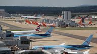 British Airways, Easyjet and TUI aircraft are parked at the South Terminal at Gatwick Airport, in Crawley, Britain, August 25, 2021. REUTERS/Peter Nicholls
