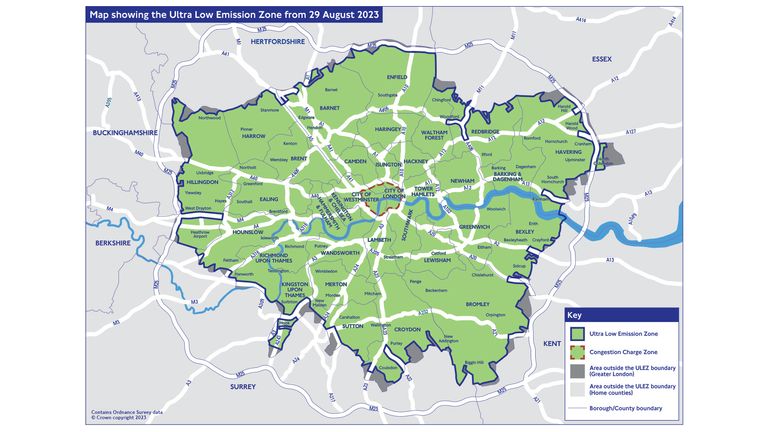 TfL's map showing the new ULEZ charging zone