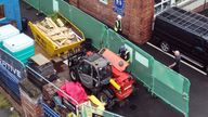 Workmen at Abbey Lane Primary School in Sheffield, which has been affected with sub standard reinforced autoclaved aerated concrete (RAAC) 