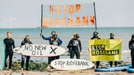 Handout photo of campaigners from Surfers Against Sewage in Aberdeen taking part in the Wave of Resistance protest. Hundreds of demonstrators across Scotland and the UK are protesting against the planned development of the Rosebank oil and gas field, highlighting their concerns over the potential impact drilling into the reservoir 80 miles north-west of the Shetland isles could have on local marine life. Picture date: Saturday June 10, 2023.